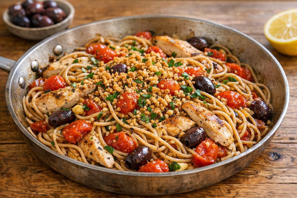 Lemon & Olive Chicken Spaghetti