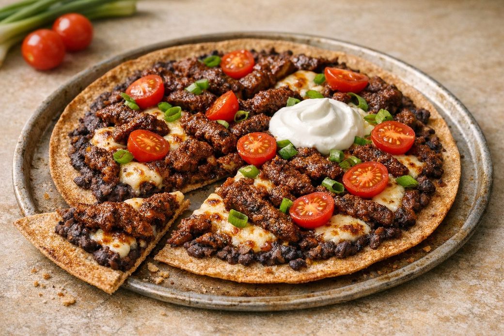 Mexican Beef Tostada Pizza