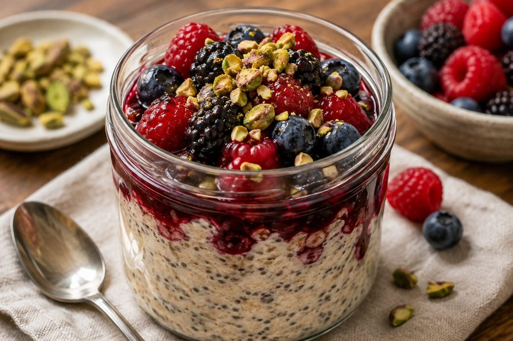 Overnight Oats with Berries & Pistachios